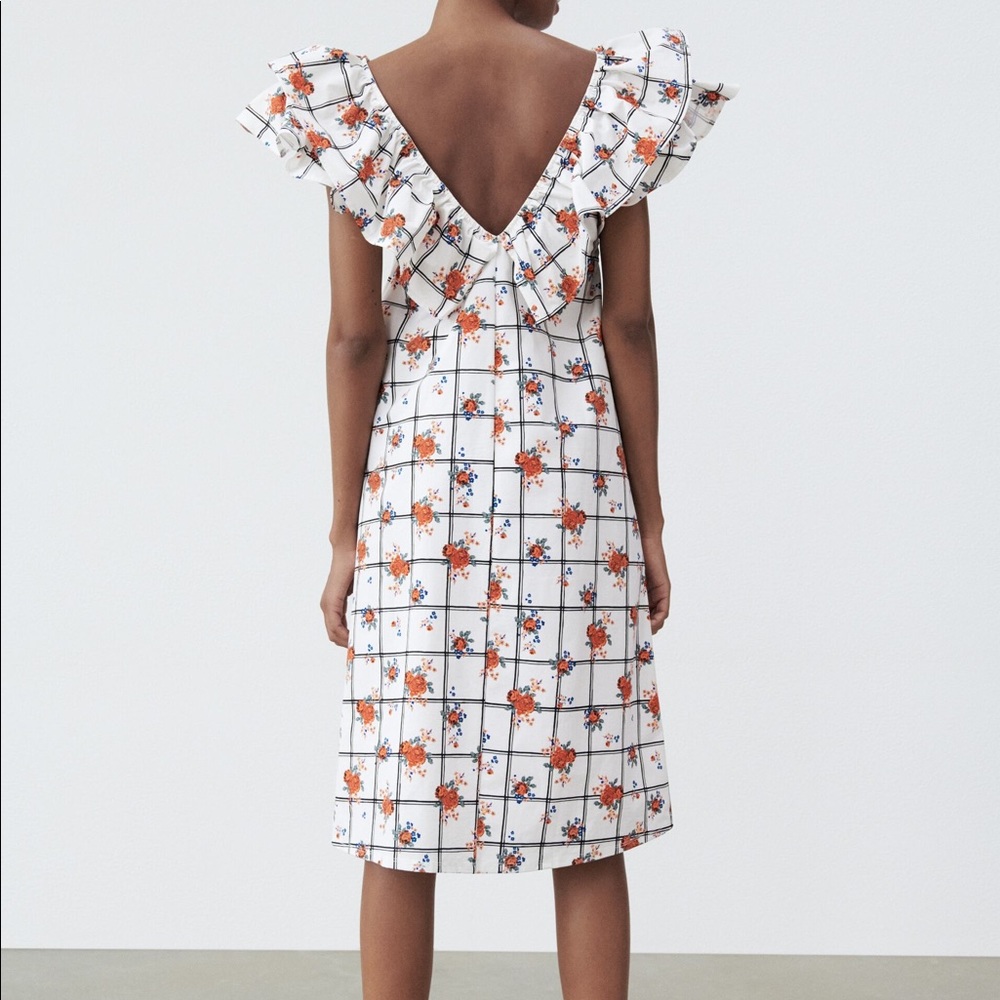 NWT ZARA FLORAL PRINT DRESS WITH RUFFLES DETAIL - Picture 2 of 7